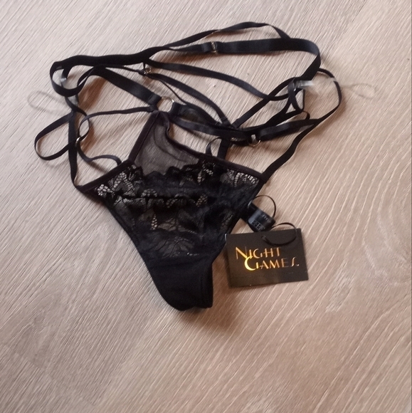 New Bras N Things Panties V String High Waisted Lace Strapping Strings Black - Picture 10 of 13